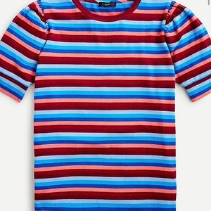 J. Crew Supercozy puff-sleeve top in stripe size medium